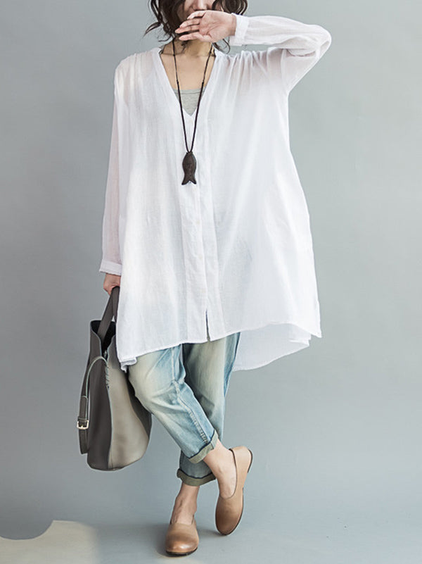 xakxx Original Solid Sun-Protection V-Neck Blouse Tops