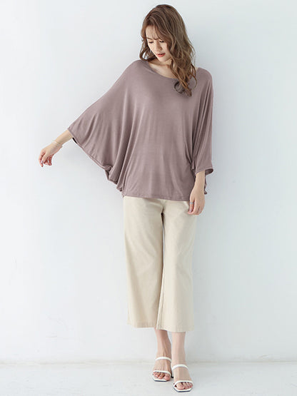 xakxx Vintage Loose Round-Neck Batwing Sleeves Shirts