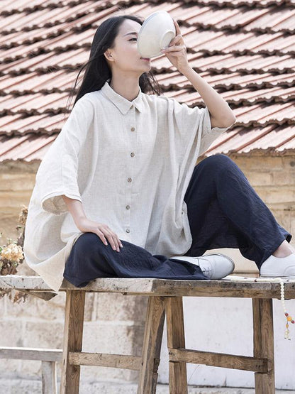 xakxx Vintage Simple Ramie Cotton Outwear Tops