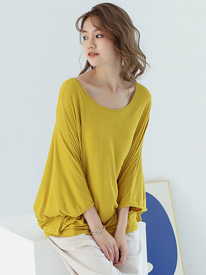 xakxx Vintage Loose Round-Neck Batwing Sleeves Shirts