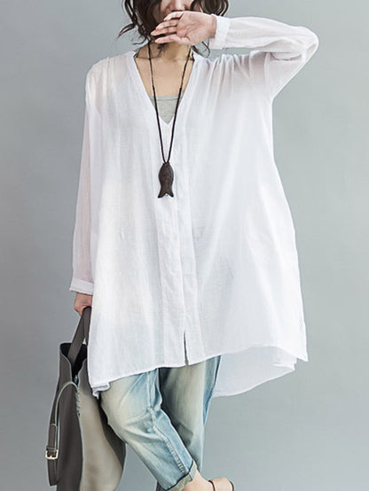 xakxx Original Solid Sun-Protection V-Neck Blouse Tops