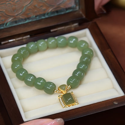 Glamorous Jade Bracelet with Timeless Gold-Plated Pendant - Enhances Inner Beauty and Grace - A Luxurious Gift for Her in Elegant Gift Box