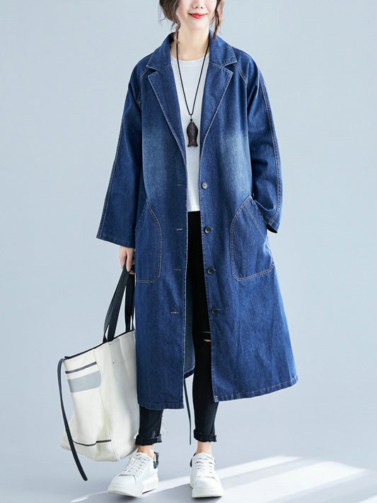 xakxx Original Lapel Long Sleeve Denim Outerwear&Trench