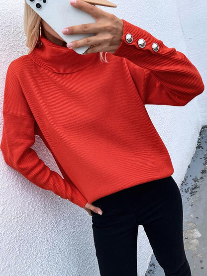 xakxx Casual Loose Solid Color High-Neck Long Sleeves Knitwear