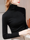 xakxx Simple 9 Colors High-Neck Long Sleeves T-Shirt Top