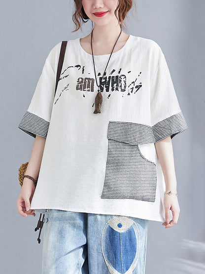 xakxx Original Letter Print Split-Joint Round-Neck T-Shirts Tops