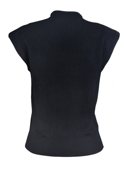 xakxx Casual Cap Sleeve Solid Color High-Neck Sweater Tops Pullovers