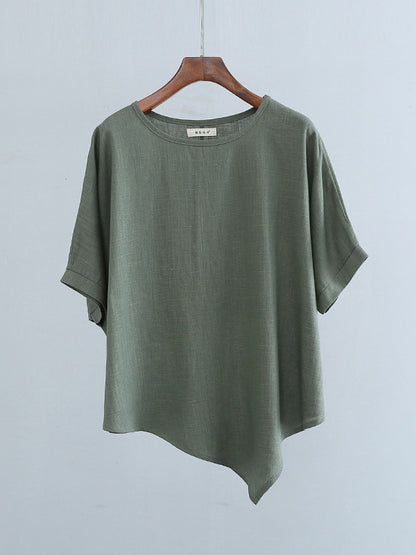 xakxx Artistic Retro Loose Linen Asymmetric T-Shirt Top