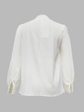 xakxx Simple Long Sleeves Puff Sleeves Asymmetric High-Neck Blouses&Shirts Tops