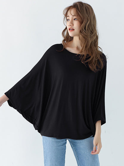 xakxx Vintage Loose Round-Neck Batwing Sleeves Shirts