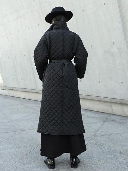 xakxx Black Rhombic Split-Side High Collar Long Coat