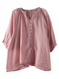 xakxx Black&Pink High-Low Half Sleeve Ramie Cotton Loose Shirt