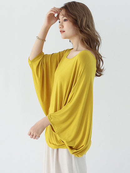 xakxx Vintage Loose Round-Neck Batwing Sleeves Shirts