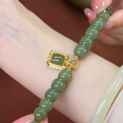 Glamorous Jade Bracelet with Timeless Gold-Plated Pendant - Enhances Inner Beauty and Grace - A Luxurious Gift for Her in Elegant Gift Box