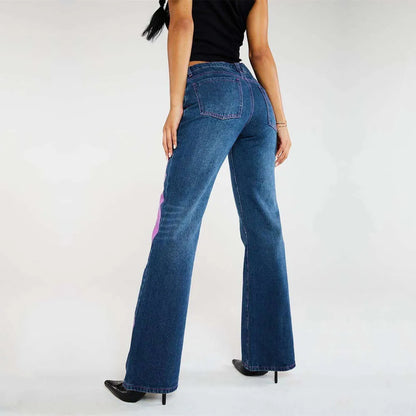 New Personalized Street Letter Print Mid Waist Casual Straight Leg Jeans