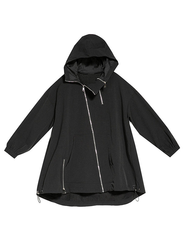 xakxx Fashion Irregularity Loose Solid Color Zipper Hooded Outerwear