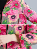 xakxx Artistic Retro Velvet Floral Printed Zipper Hooded Long Sleeves Outwear