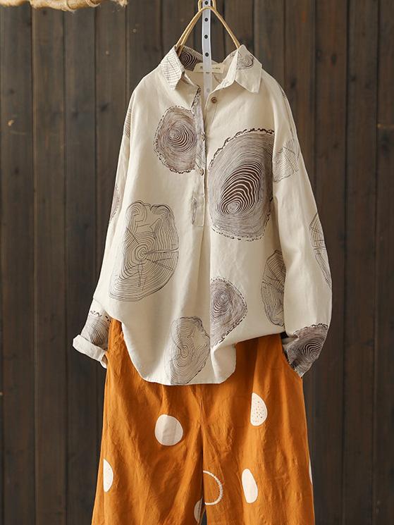 xakxx Ramie Cotton Loose Annual Ring Pattern Shirt Tops