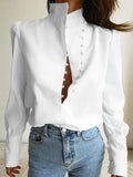 xakxx Long Sleeves Loose Solid Color Split-Joint High-Neck Blouses