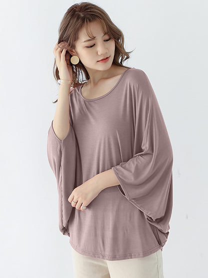 xakxx Vintage Loose Round-Neck Batwing Sleeves Shirts