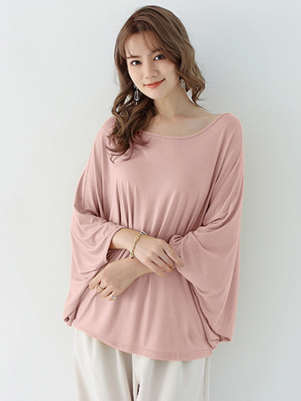 xakxx Vintage Loose Round-Neck Batwing Sleeves Shirts