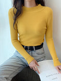 xakxx Casual Skinny Long Sleeves Solid Color High-Neck Sweater Tops