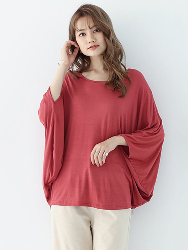 xakxx Vintage Loose Round-Neck Batwing Sleeves Shirts