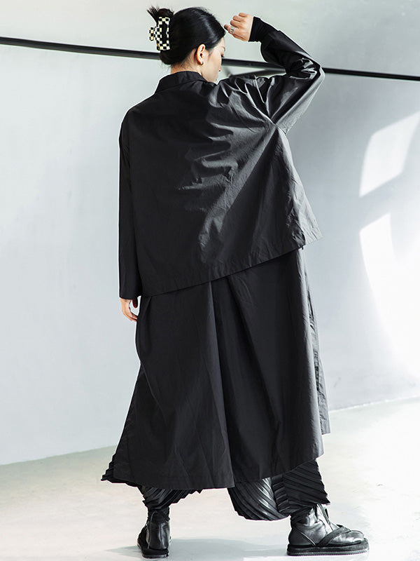 xakxx Loose Split-Joint Black False Two Trench Coat