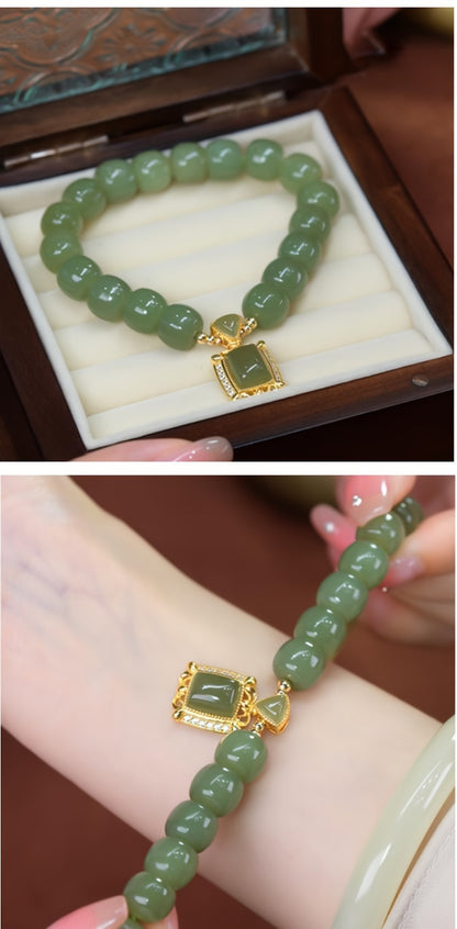 Glamorous Jade Bracelet with Timeless Gold-Plated Pendant - Enhances Inner Beauty and Grace - A Luxurious Gift for Her in Elegant Gift Box