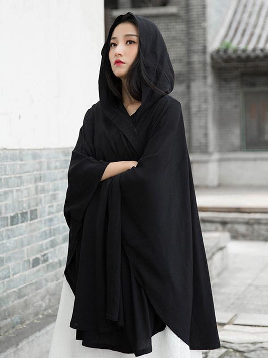 xakxx Simple Solid Loose Batwing Sleeve Hood Cape