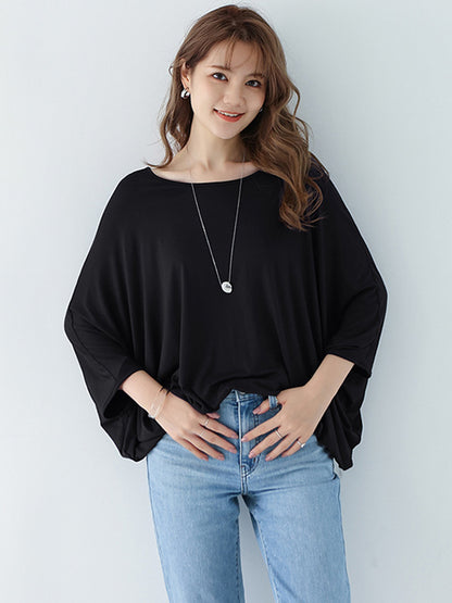 xakxx Vintage Loose Round-Neck Batwing Sleeves Shirts