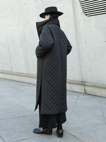 xakxx Black Rhombic Split-Side High Collar Long Coat