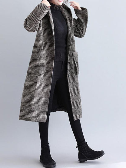 xakxx Loose Plaid Woolen Hood Coat