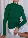 xakxx Long Sleeves Skinny Solid Color Split-Joint High Neck Sweater Tops