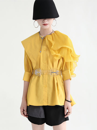 xakxx Stylish Asymmetric Split-Joint Falbala With Belted Half Sleeves Blouses