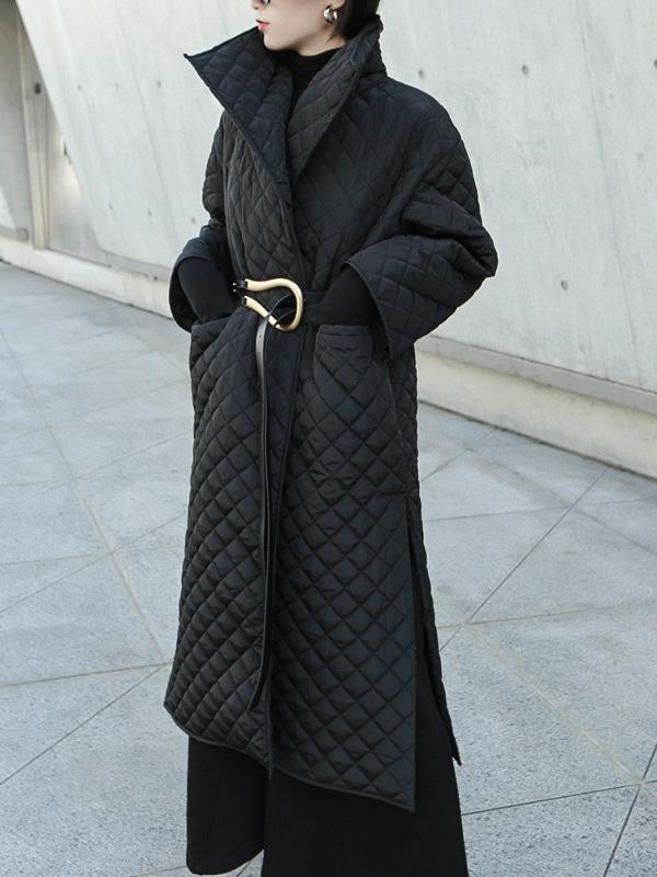 xakxx Black Rhombic Split-Side High Collar Long Coat