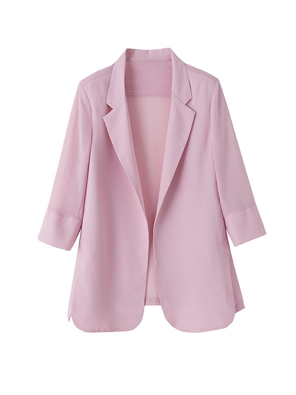 xakxx Long Sleeves Loose Solid Color Split-Side Sun Protection Notched Collar Blazer Outerwear