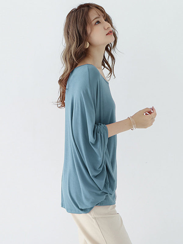 xakxx Vintage Loose Round-Neck Batwing Sleeves Shirts