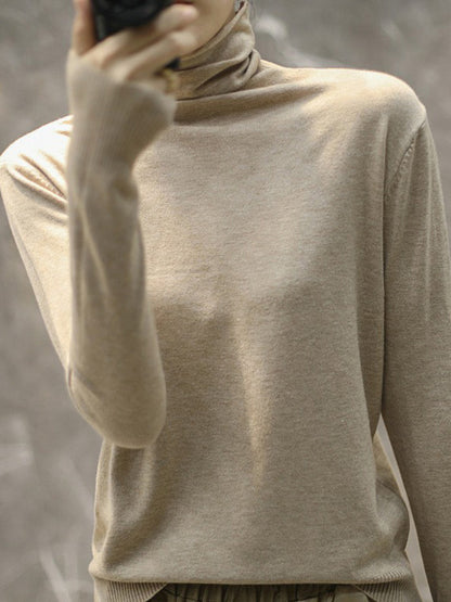 xakxx Solid Color Heaps Collar Long Sleeve Knitwear Tops