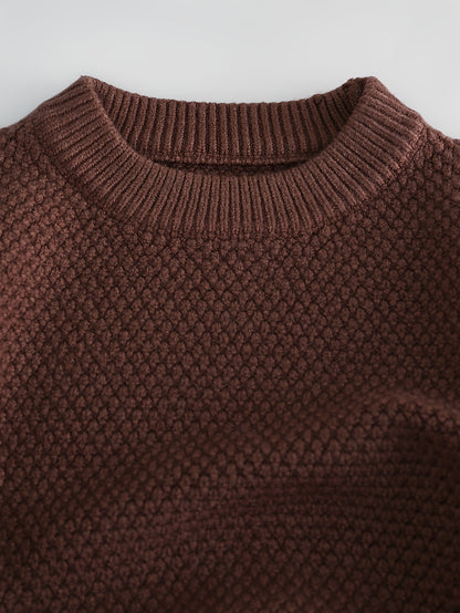 Baby's Solid Color Jacquard Sweater, Knitted Long Sleeve Top, Toddler & Infant Boy's Clothing For Fall Winter