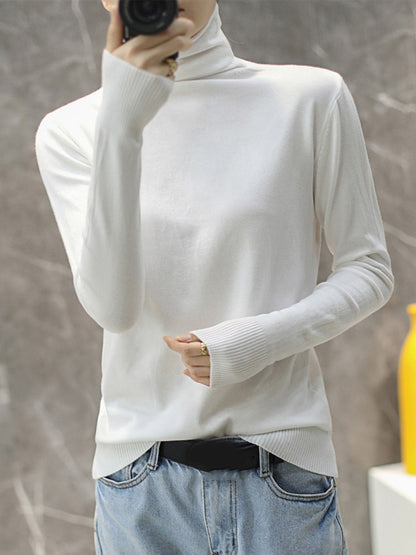 xakxx Solid Color Heaps Collar Long Sleeve Knitwear Tops