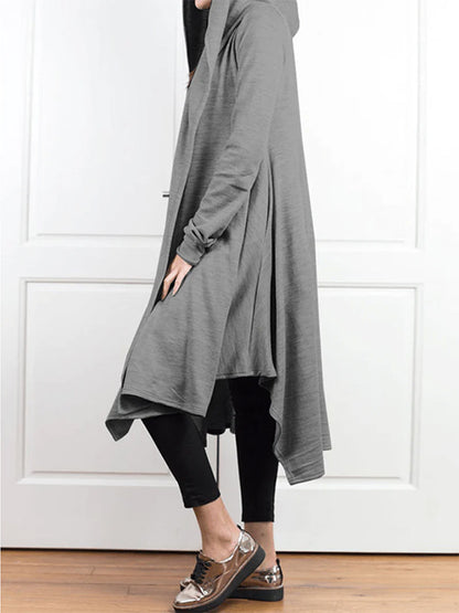 xakxx Irregular Clipping Long Sleeves Solid Color Hooded Outerwear