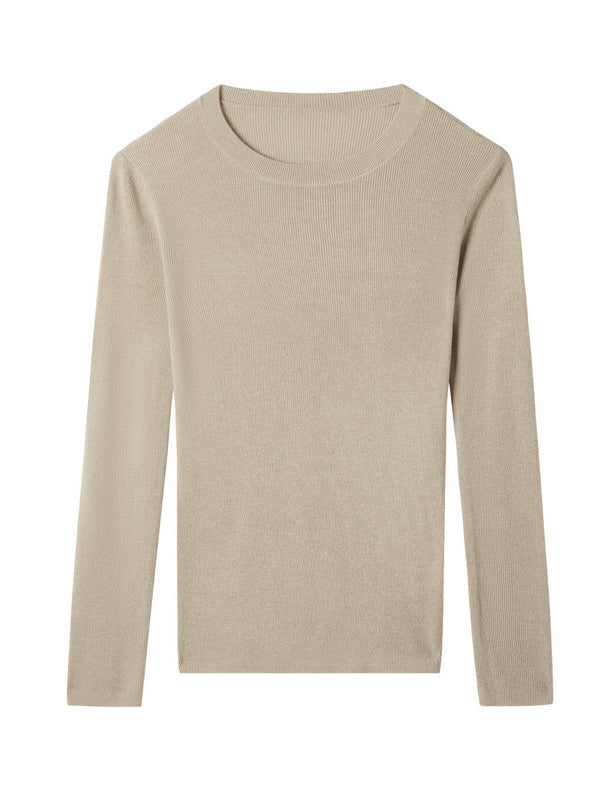 xakxx Long Sleeves Skinny Solid Color Round-Neck Knitwear Pullovers Sweater Tops