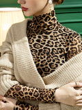 xakxx Stylish Selection Long Sleeves Skinny Leopard Half Turtleneck T-Shirts Tops