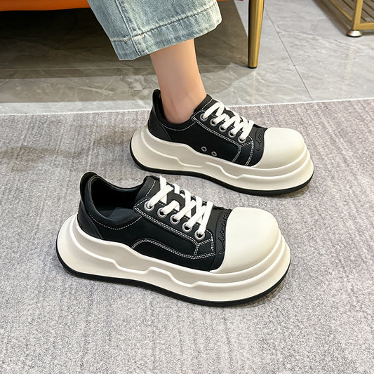 xakxx Mickey Big Head Shoes Women's  New NEWn Retro Casual Platform Height Increasing Canvas Shoes Pumps Genuine Leather Bread Shoes