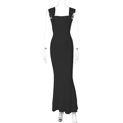 2024 Summer  European and American Solid Color Slim Slimming Sleeveless Dress Women's Evening Dress Dress Pg846