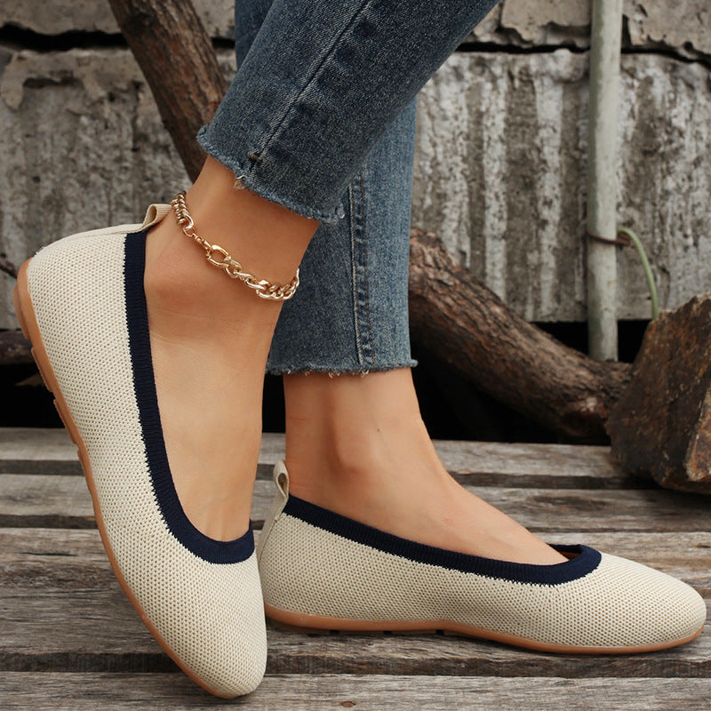 xakxx Spring New Color Matching Foreign Trade plus Size Flat Heel Soft Bottom Pumps Casual Breathable Ladies Hollow out Knitted Shoes