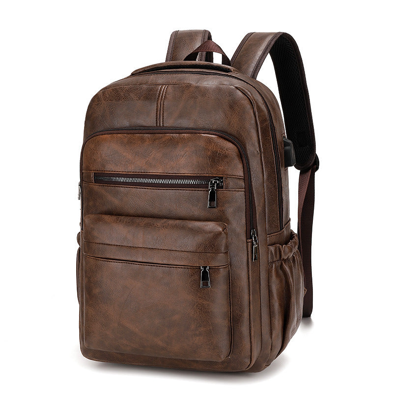 Retro Soft Leather Men's Backpack Foreign Trade Style Fashion Business Travel Computer Backpack  College Students Bag Men