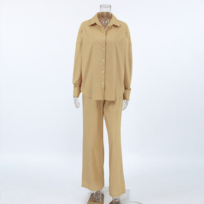 XAKXX 2025Casual khaki cotton and linen breathable long-sleeved trousers two-piece set autumn 2025 versatile loose street style suit women