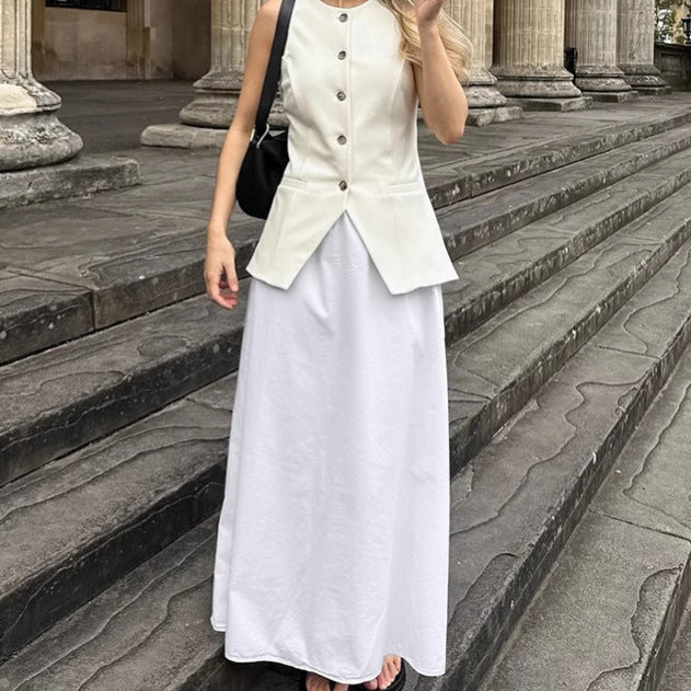 XAKXX White cotton and linen A-shaped skirt loose high waist skirt New 2025 autumn and winter fashion new  wholesale long skirt